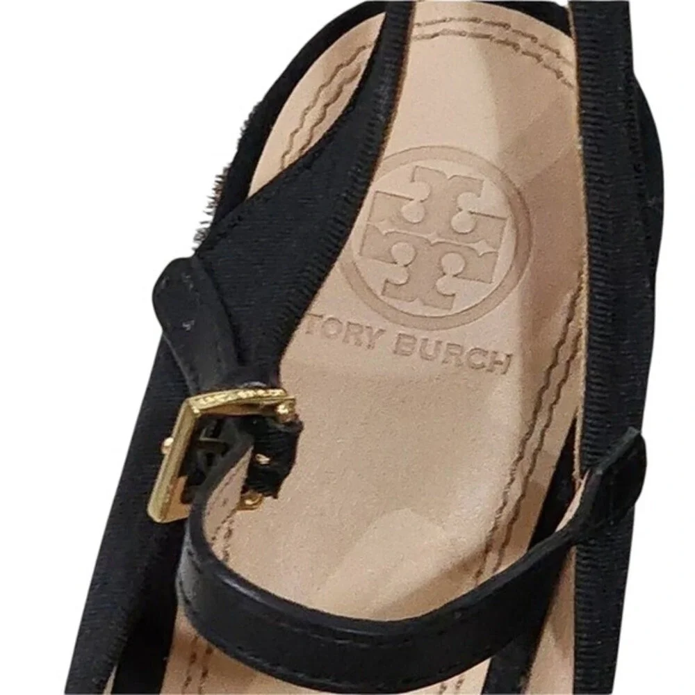 Tory Burch Black Criss Cross Leopard Print Wedge Platform Heels Sandals 9.5‎